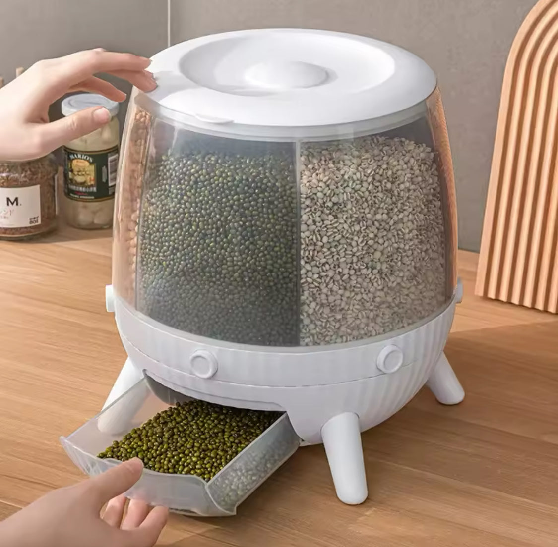 10kg Octopus Style Rotatable Cereal Dispenser, Multi Compartment Grain Dispenser, Rotary Partition Sealed Jar, Round Rice Storage Tank 10kg Octopus Style Rotatable Cereal Dispenser, Multi Compartment Grain Dispenser, Rotary Partition Sealed Jar, Round Rice Storage Tank